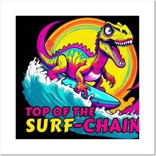 Anime Dinosaur Surfing Funny Posters and Art